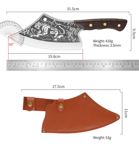 Couteau de boucher forgé à motif de tigre robuste couteau à hacher couperet à viande de cuisine extérieure avec gaine en cuir - Product Image 2