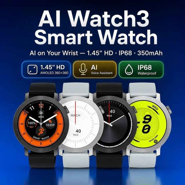 AI Watch 3 1.45inch AMOLED Smartwatch IP68 Waterproof ChatGPT Voice NFC Health BT Call Wireless Charge Wholesale Factory