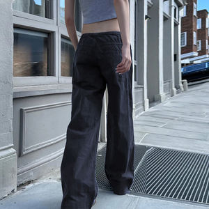 Women <b>Drawstring</b> Straight Leg Pants Pocket Detail Woven <b>Trousers</b> Solid Color Casual Loose Fit Long Pants - Product Image 4