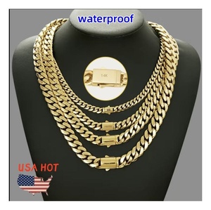 Set di Gioielli con Catena Monaco Impermeabile e Maglia Cubana Placcata Oro 14k Nuovo Stile Miami 6mm con Chiusura a S <span class=keywords><strong>Nera</strong></span> per Donna e <span class=keywords><strong>Uomo</strong></span> - Product Image 1