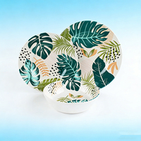 Ensemble de 12 pièces en mélamine écologique sans BPA, durable, résistant au lave-vaisselle (4 assiettes plates, 1 assiette à salade, 1 boîte portable)