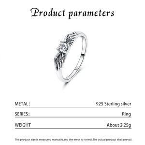 Anillo de compromiso de alas de ángel para mujer, plata S925, diamante de platino, engaste de diamante redondo, joyería fina romántica - Product Image 2