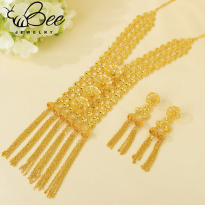 Joyería nupcial Habesha a prueba de agua, en oro intenso, para boda, Nigeria, color oro puro de 24k, collar y aretes florales, para venta al por mayor. - Product Image 5
