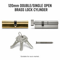 Cylindre de serrure de porte UPVC Wellone Euro Profile 120 mm (60/60) (40/80) couleur or, grade 2 ANSI, nickelé avec 3 clés en laiton