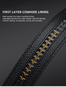 G hình dạng vàng và đen kim loại tự động khóa lớp trên cùng thắt lưng da chính hãng - Product Image 6