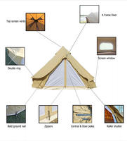 Grande tente de glamping spacieuse 4m en toile de polycoton, tente cloche pour le camping