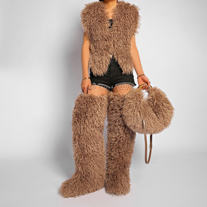Bottes en fourrure moelleuses pour <span class=keywords><strong>femme</strong></span> RS1223, ensemble sac, rose, beige, noir, bottes hautes en fourrure, bottes plates longues, sac pour <span class=keywords><strong>femme</strong></span> - Product Image 5