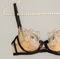 Ensemble de lingerie ODM pour femme, soutien-gorge sexy en maille transparente brodée de dentelle avec armatures, bonnets transparents non doublés, bretelles réglables, soutien avec nœud