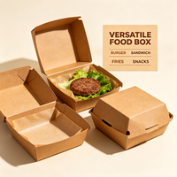 Boîte à hamburger en kraft imprimée sur mesure, boîte à clapet jetable de qualité alimentaire pour la restauration rapide à emporter, vente en gros