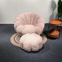 Fauteuil d'appoint en forme de citrouille avec ottoman, fauteuil lounge rembourré en polaire Teddy pour salon, chambre à coucher et chambre d'enfant