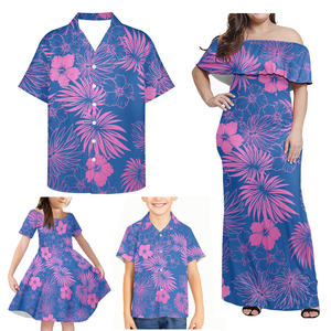 Conjunto Familiar <span class=keywords><strong>de</strong></span> Cuatro Piezas con Estampado <span class=keywords><strong>de</strong></span> Totem Polinesio, Vestido Largo para Mujer, Camisas Casuales para <span class=keywords><strong>Padre</strong></span> e <span class=keywords><strong>Hijo</strong></span>, Vestido para Niña, Tallas Grandes, Personalizado, Venta Caliente - Product Image 1
