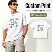 T-shirt d'été pour homme en coton peigné blanc, broderie appliquée personnalisée, coupe oversize, manches courtes, décontracté, streetwear