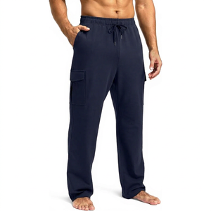 <b>Men's</b> <b>Navy</b> Blue Cotton Sweatpants Elastic Waist Drawstring Casual <b>Joggers</b> With Side Pockets Breathable Midweight Knitted Pants - Product Image 1