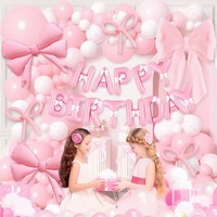 Kit d'arche de guirlande en feuille d'aluminium avec ballons roses, ballons confettis argentés et nœuds papillon pour baby shower de fille et anniversaire de fille