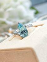 Bague en aquamarine naturelle Santa Maria 4,6 ct, forme poire, bleu vif, or 18 carats, diamant, certifiée GUILD, bijoux fins, vente en gros