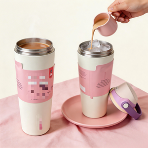Gobelet isotherme portable en acier inoxydable moderne, couleur personnalisable, logo, double paroi, isolation sous vide, poignée, maintien au chaud pendant 12 à 24 heures - Product Image 5