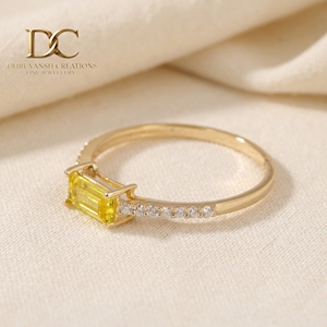 Bague en or jaune massif 14 carats certifiée IGI pour femmes, bijoux de fiançailles et de mariage, avec diamant cultivé en laboratoire et saphir jaune - Product Image 1