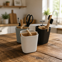 Porte-brosse à dents en fibre de bambou à deux compartiments, écologique, avec design zéro déchet, pour salle de bain et bureau