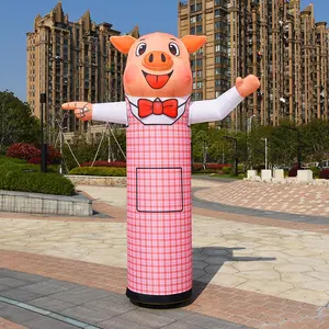 Reklam şişme hayvan domuz şekli karşılama havalı germe makinesi ile Led ışık ucuz şişme karikatür domuz gökyüzü dansçı