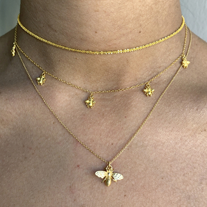Collar ROXI de Plata de Ley S925 con Baño de Platino, Diseño de Abeja, Cadena de Eslabones, Regalo de Boda o Compromiso para Mujer - Product Image 2