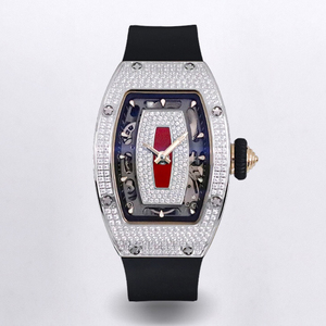 Montre-bracelet automatique Artisan Moissanite Diamond Timepiece Tonneau Ultra Fine Squelette pour Hommes et Femmes, Montre Phare de la Série Front Row - Product Image 1