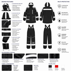 Offshore Oil Gas Drilling Rig Explosion Proof High Visibility <b>Black</b> <b>White</b> <b>Striped</b> Heavyweight CVC Safety Workwear Set - Product Image 3