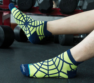 전문 패션 운동용 발목 양말 - 형광 노란색 거미줄 패턴, 통기성 및 빠른 건조 - Product Image 1