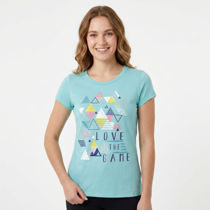 Camiseta de Mujer con Estampado Geométrico Azul Claro, Cuello Redondo, Manga Corta, Informal, Transpirable, 100% Algodón Orgánico Biowashed, 160 GSM - Product Image 1