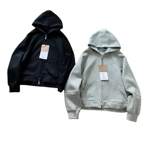 Wholesale 100% Organic Cotton Unisex Full Zip Hoodie High Quality with Embroidery Puff Lined Design for Men and Women