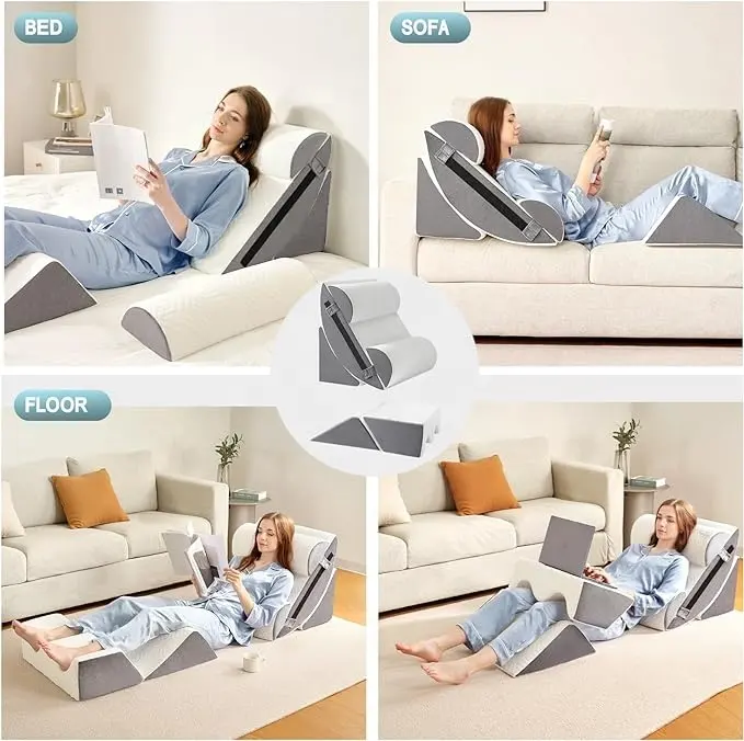 5 pcs Memory Foam Pillow Set Adjustable Relaxing System Leg Elevation Orthopedic Pillow Wedge for Back Support Pain Relief