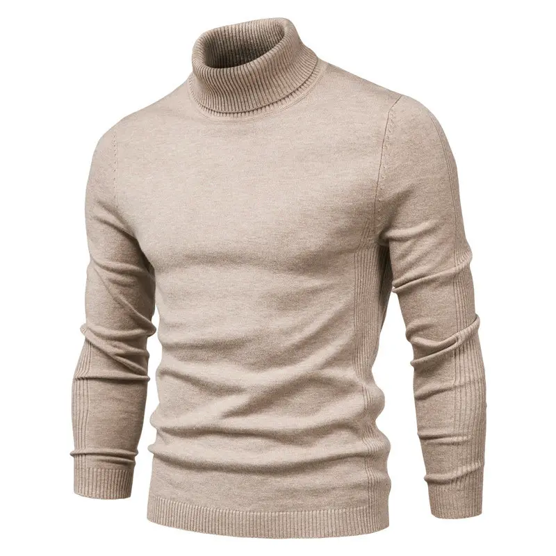 Men's Solid Color Turtleneck Casual Knit Men's Sweater 100% Wool