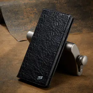 Casing dompet flip kulit asli, sarung HP pola buaya untuk Samsung galaxy s23