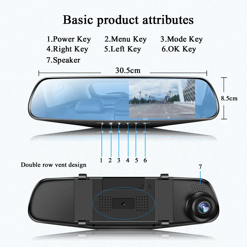 Car DVR VideoレコーダーDash Cam Full HD 1080P Mirror Cam Car Dvr Cameraループ · レコーディングモーショントラッキング