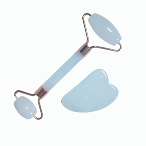 Set de cuidado de la piel con piedras preciosas, rodillo de doble cabezal de jade blanco natural con herramienta de raspado Guasha en forma de corazón para uso doméstico y de belleza - Product Image 4