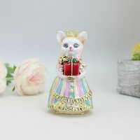 SHINNYGIFTS Métal Princesse Chat Bibelot Boîte À Bijoux Charnière Figurine Décor Ornement Émail Animaux Statues