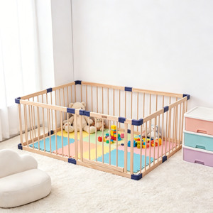 Parc de jeu pour bébé en bois moderne, avec rangement, pour chambre et salon, extra large, panneaux réglables, extensible, écologique et durable - Product Image 3