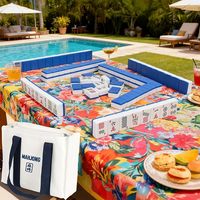 Ensemble de jeu de mahjong américain de luxe, tuiles grandes et gravées blanches et bleues de 1,5 pouces, accessoires complets et sac de transport portable