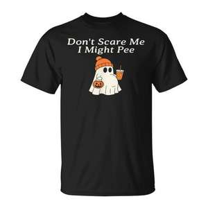 Camiseta de Halloween para Embarazadas con Diseño de Fantasma, Camiseta Divertida de Disfraz con la Frase 'Don't Scare Me I Might Pee' - Product Image 1