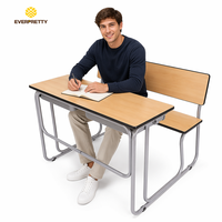 Meubles de classe OEM, sièges doubles pour étudiants, table et bancs d'école modernes avec cadre en métal, avec crochets pour tiroirs