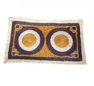 Tapis en jonc de mer tressé fait main, imprimé animalier, style bohème chic, écologique, avec pompons, pour la décoration de chambre, vente en gros internationale - Product Image 1