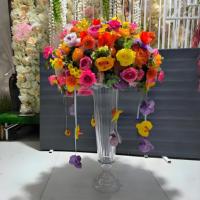 Grand vase moderne en verre transparent avec grande trompette rayée centre de table décoratif pour mariage