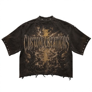 T-shirt Homme Streetwear Oversize en Coton Lourd 300 g/m² Effet Délavé Vintage avec Motif Strass et Épaules Tombantes - Product Image 2