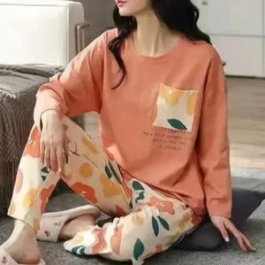 Conjunto de Pijamas de Otoño para Mujer, Ropa de Dormir de Manga Larga con Cuello Redondo y Estampado Floral, Ropa de Casa Holgada, Cómoda y Transpirable - Product Image 4