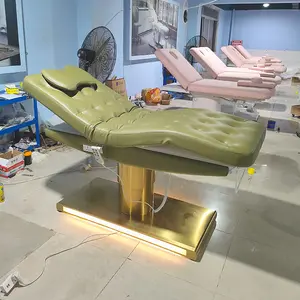 Mesa de massagem de couro marrom chocolate com três motores, equipamento elétrico de beleza, cama de massagem cosmética, ideal para venda