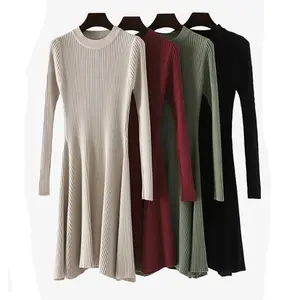 Wholesale knitted sweater mesh-Custom high quality european lady spandex gradient aesthetic ature wear mesh one shoulder jersey knit sweater dress