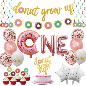 Donut Grow Up Balloons Cake Topper Banner Swirls Balloon Star Foil Latex Donut Theme Party Supplies