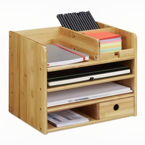 Office <b>Organizer</b> Bamboo Desktop Storage Rack With Drawers A4 <b>File</b> Holder Minimalist Style For Office Desk Use - Product Image 5