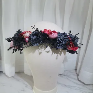 Noel cadılar bayramı festivali parti gelin saç aksesuarları Garland Xmas siyah çiçek çelenk çiçek taç düğün için