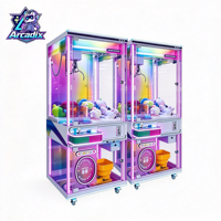 Machine à griffes entièrement transparente à monnayeur, style japonais, avec éclairage néon, pour attraper les peluches, en acier inoxydable et acrylique, Arcadix