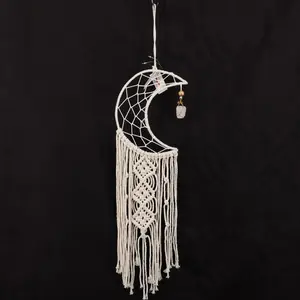 Macramé tejido a mano para colgar en la pared forma de luna Dream Catch ornamento decoración del hogar